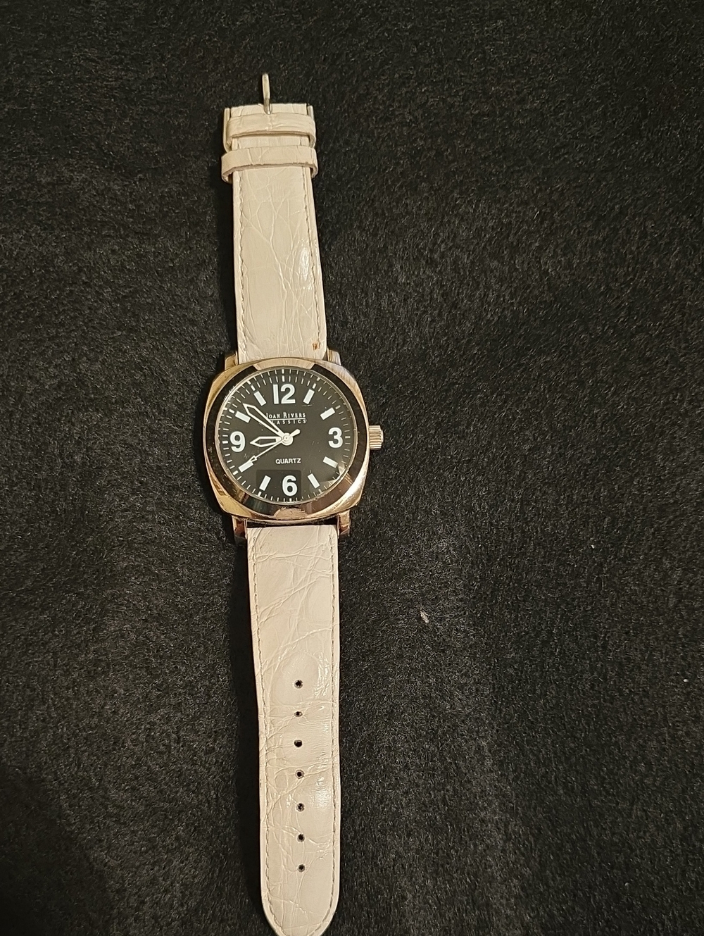 Joan Rivers Classics White Crocodile Strap Quartz Watch with Black Dial
